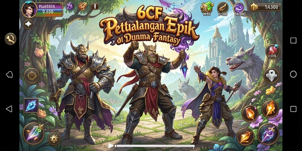 Screenshot gameplay 6CF yang menampilkan karakter utama dalam pertempuran yang epik.