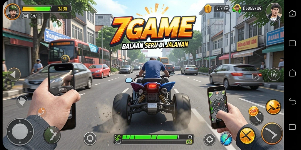 Tampilan gameplay 7GAME dengan mobil balap di trek yang menantang.