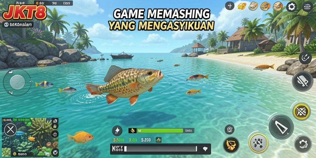 Screenshot gameplay JKT8 menunjukkan aksi memancing yang seru dan menantang.