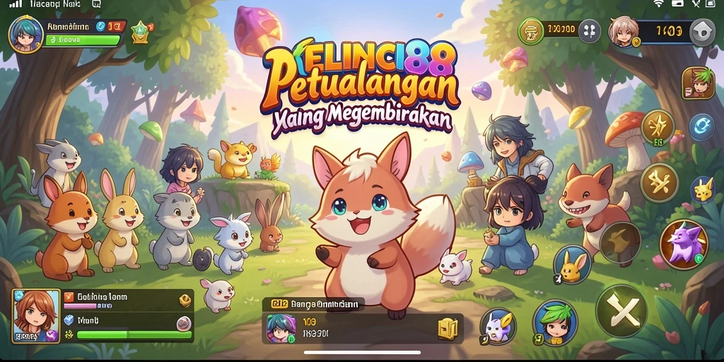 Tampilan gameplay <strong>KELINCI88</strong> yang penuh warna dan karakter anime yang menggemaskan.