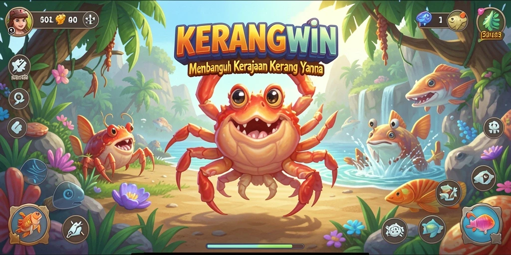Tampilan gameplay KERANGWIN dengan pengelolaan kerajaan kerang.