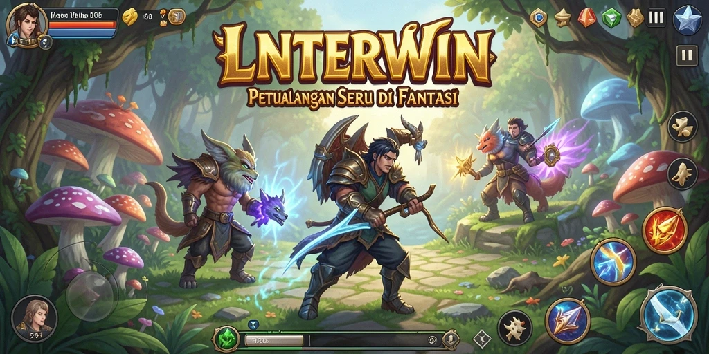Screenshot LNTERWIN menampilkan pemain menjelajahi hutan penuh misteri.