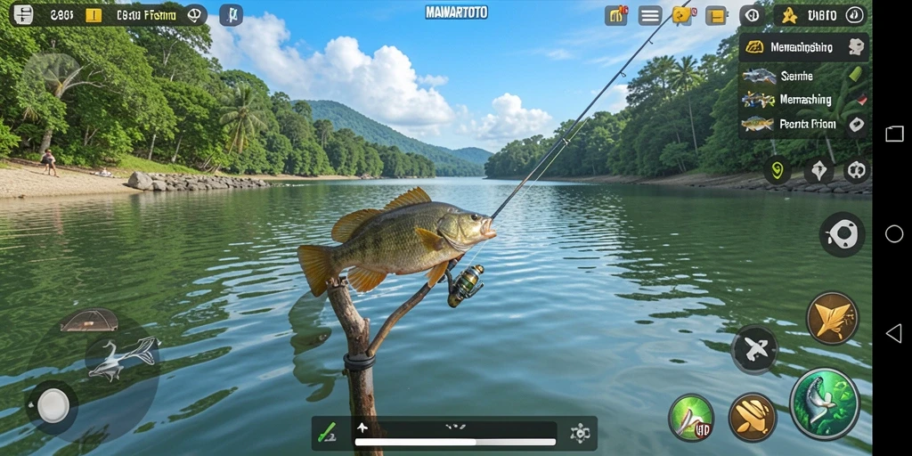 Screenshot gameplay seru MAWARTOTO dengan suasana memancing yang indah.