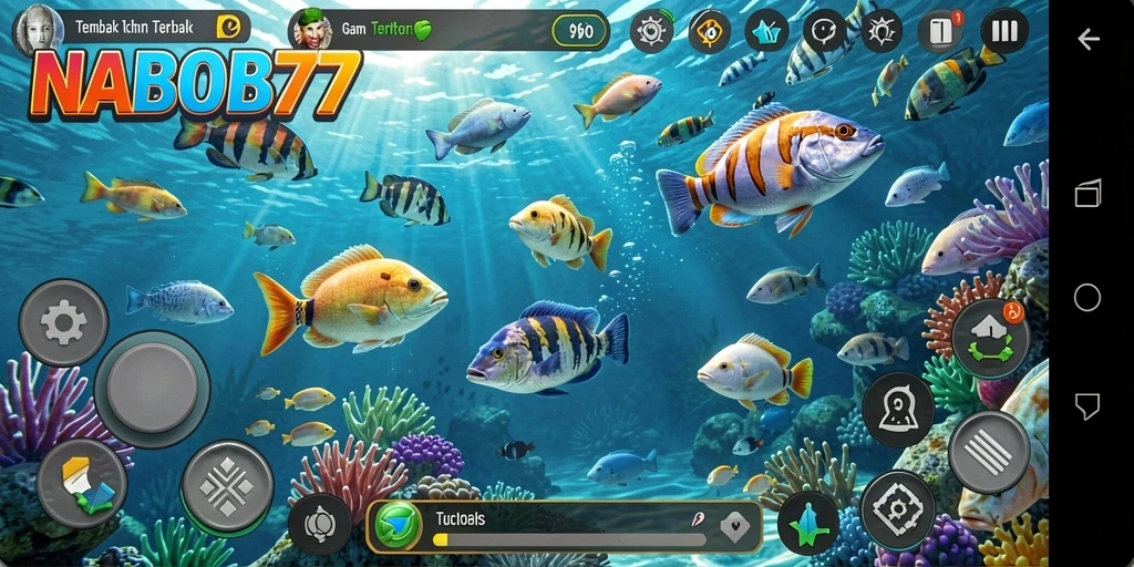 Screenshot gameplay NABOB77 dengan aksi menembak ikan yang seru.