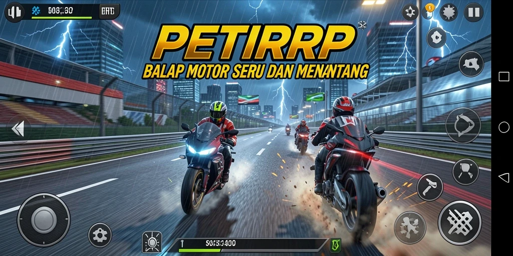 Tangkapan layar utama menampilkan aksi mendebarkan balap motor.