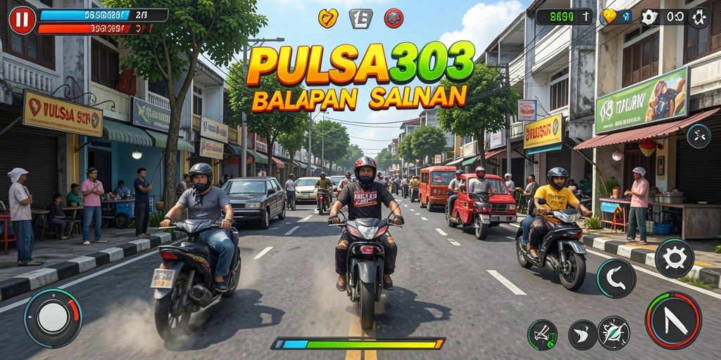 Screenshot utama PULSA303 menampilkan aksi balapan yang seru dan mobil yang keren.