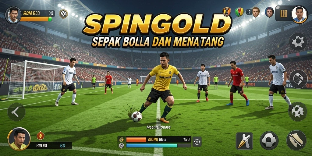 Tampilan gameplay SPINGOLD yang seru dan penuh aksi sepak bola.