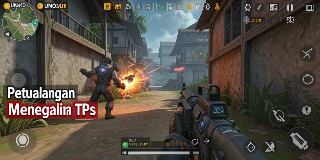 Screenshot utama UNO4D menampilkan aksi menegangkan dalam gameplay TPS.